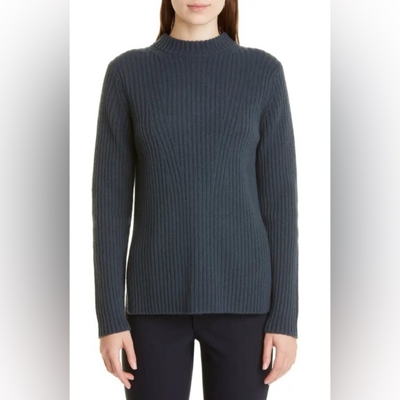 VINCE Wool & Cashmere Rib Tunic Sweater In Tide Pool Blue Medium